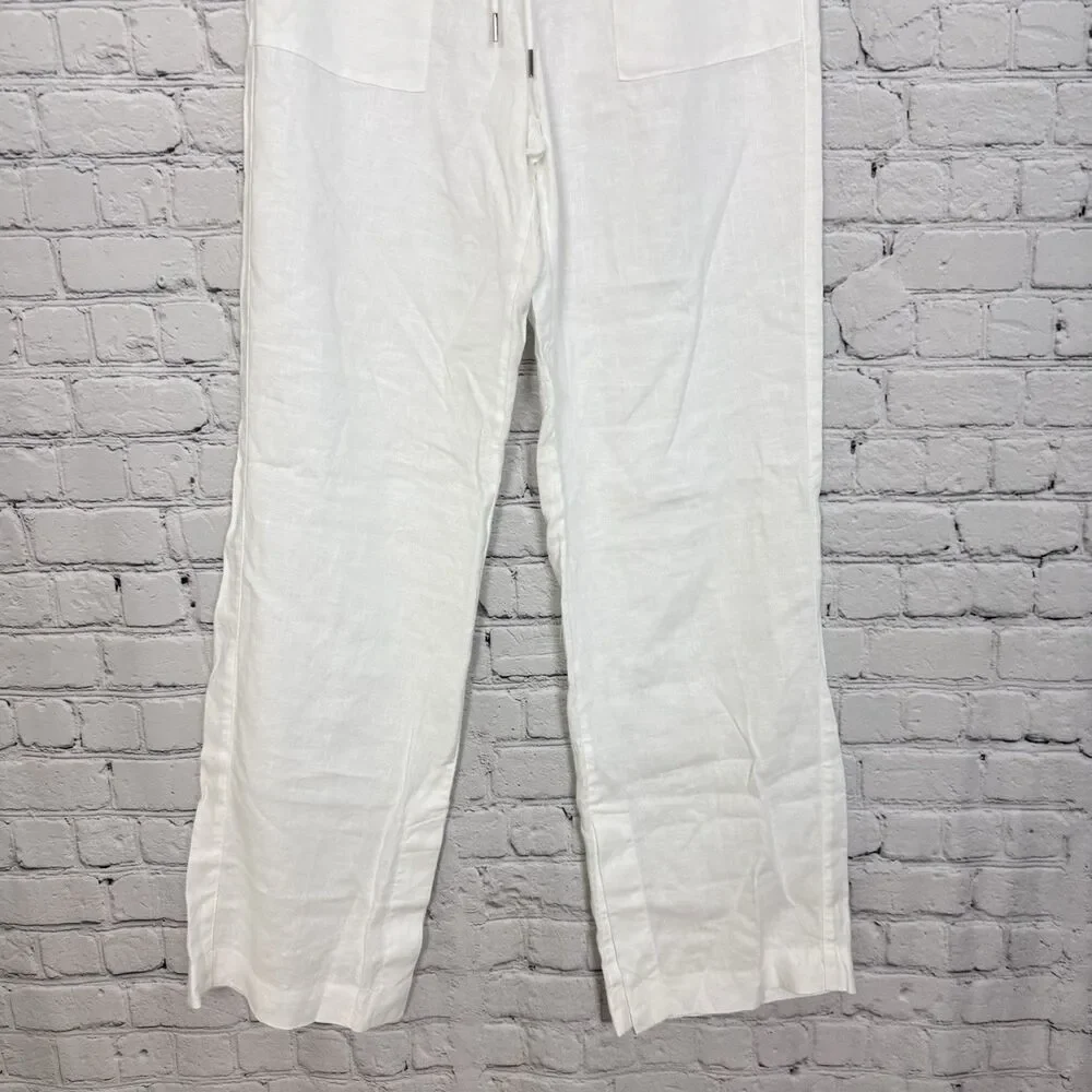 Athleta Retreat Linen High Rise Wide Leg Pants White Womens XS Split Leg Hem NWT